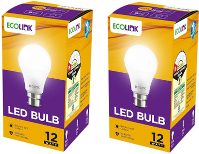 EcoLink 12 W Eye Safety Compliance Standard B22 LED Bulb(White, Pack of 2)
