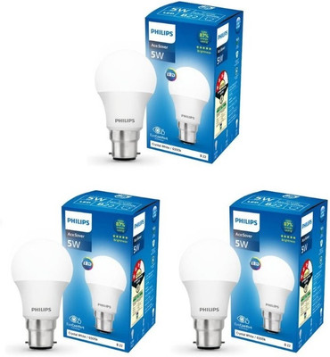 PHILIPS 5 W Basic Round B22 LED Bulb(White, Pack of 3)