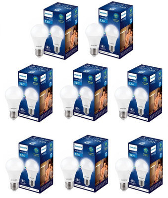 PHILIPS 12 W Basic Round E27 LED Bulb(White, Pack of 8)