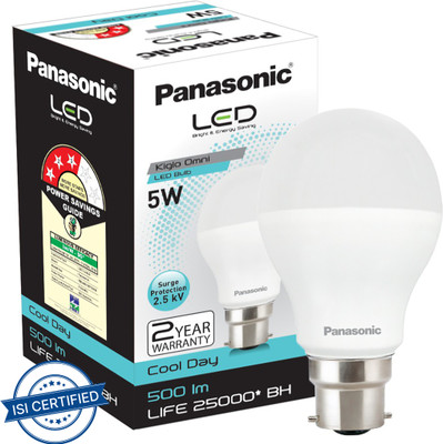 Panasonic 5 W Basic Round B22 LED Bulb(White)