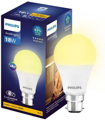 PHILIPS 18 W Basic Round B22 LED Bulb(Yellow)