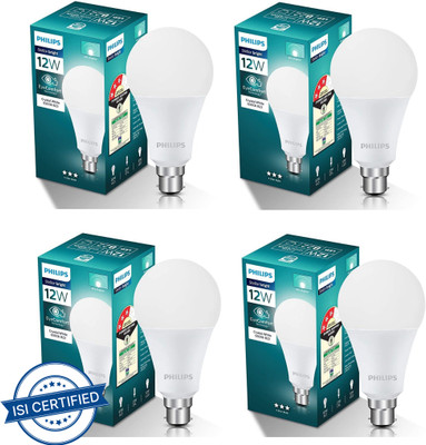 PHILIPS 12 W Basic Round B22 LED Bulb(White, Pack of 4)