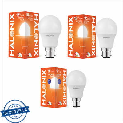 HALONIX 15 W, 12 W, 9 W Basic Round B22 LED Bulb(White, Pack of 3)