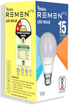 REMEN 5 W Basic Standard B22 LED Bulb(White)