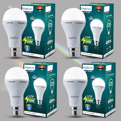 Highlee 12 W Inverter Round B22 Inverter Bulb(White, Pack of 4)