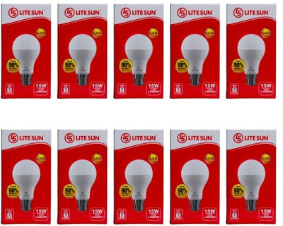 LiteSun 15 W Basic Standard B22 LED Bulb(White, Pack of 10)