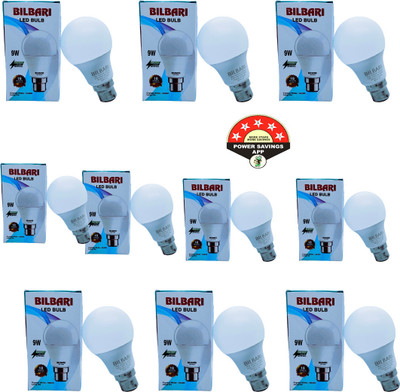 Bilbari 9 W Basic Round B22 LED Bulb(White, Pack of 10)