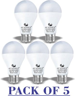 AP Source 9 W Basic Round E27 LED Bulb(White, Pack of 5)