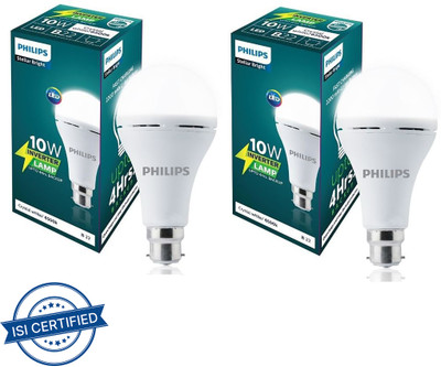 PHILIPS 10 W Inverter Round B22 LED Bulb(White, Pack of 2)