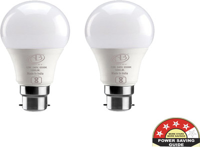ambert 12 W Eye Safety Compliance Round B22 LED Bulb(White, Pack of 2)