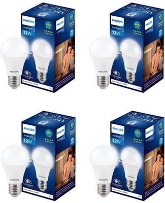 PHILIPS 12 W Round E27 LED Bulb(White, Pack of 4)