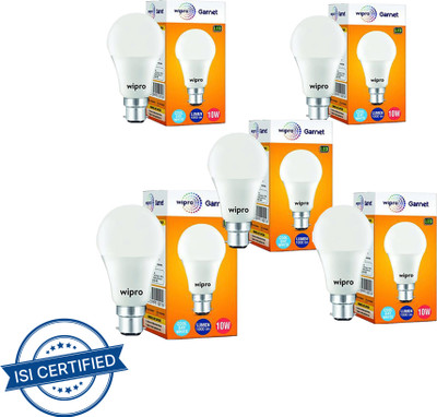 Wipro 10 W Standard B22 LED Bulb(White, Pack of 5) deal from flipkart