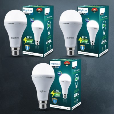 Highlee 12 W Round B22 Inverter Bulb(White, Pack of 3)