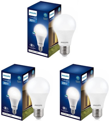 PHILIPS 22 W Basic Round E27 LED Bulb(White, Pack of 3)