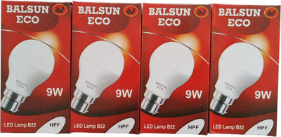 BALSUN ECO 9 W Basic Round B22 LED Bulb(White, Pack of 4)