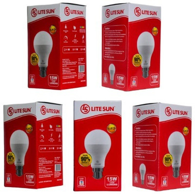 LiteSun 15 W Basic Standard B22 LED Bulb(White, Pack of 5)
