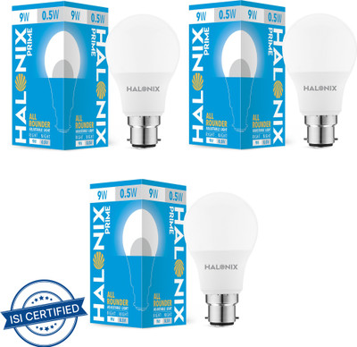 HALONIX 9 W, 0.5 W Basic Round B22 LED Bulb(White, Pack of 3)