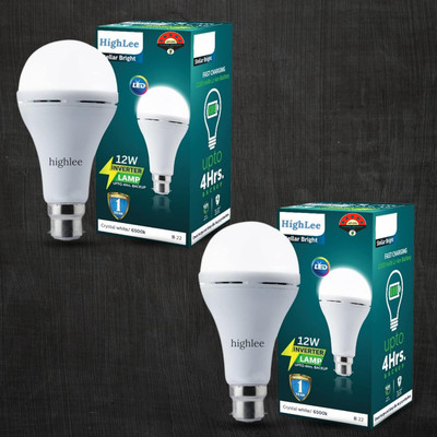 Highlee 12 W Inverter Round B22 LED Bulb(White, Pack of 2)