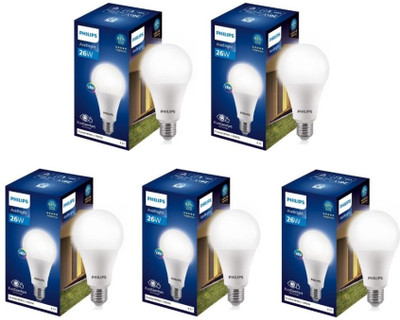 PHILIPS 26 W Basic Round E27 LED Bulb(White, Pack of 5)