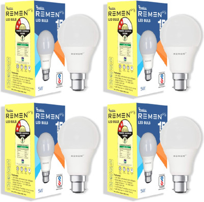 REMEN 5 W Basic Standard B22 LED Bulb(White, Pack of 4)