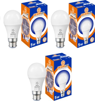 Gear Up 5 W Round B22 LED Bulb(White, Pack of 3)