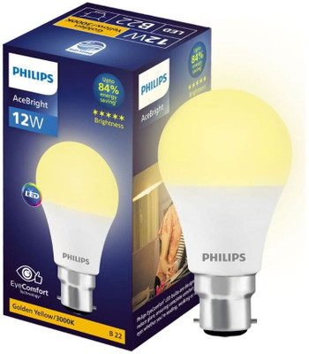 PHILIPS 12 W Basic Round B22 LED Bulb(Yellow)