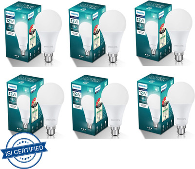 PHILIPS 12 W Basic Round B22 LED Bulb(White, Pack of 6)