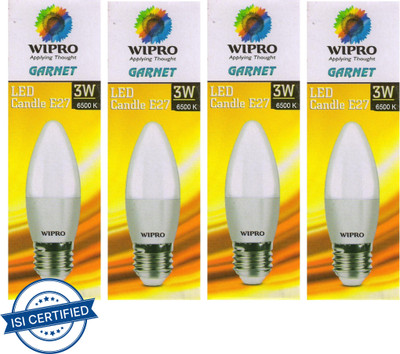 Wipro 3 W Basic Candle E27 LED Bulb(White, Pack of 4)