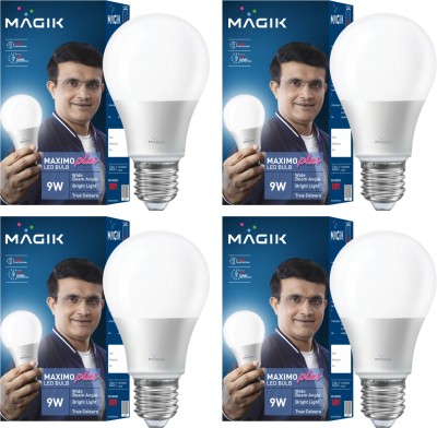 Magik 9 W Standard E27 LED Bulb(White, Pack of 4)