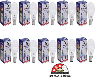 Glowing Night 9 W Basic Round B22 LED Bulb(White, Pack of 10)