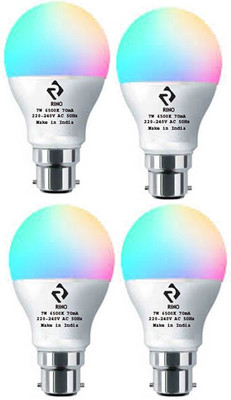 rino 7 W Basic Standard B22 LED Bulb(Multicolor, Pack of 4)