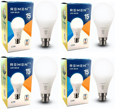 REMEN 12 W Basic Standard B22 LED Bulb(White, Pack of 4)