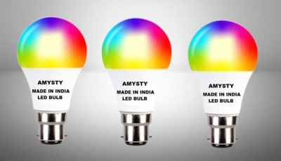 AMYSTY 10 W Round B22 LED Bulb(Red, Blue, Green, Pink, White, Yellow, Orange, Pack of 3)