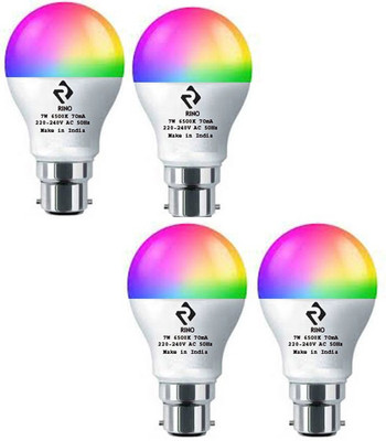 rino 7 W Basic Standard B22 LED Bulb(RGB, Pack of 4)