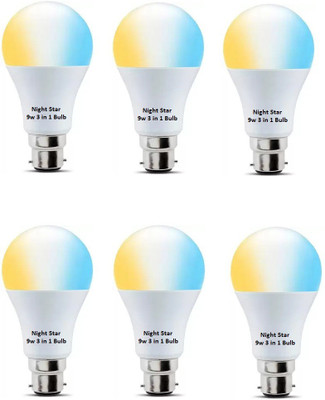 Nightstar 9 W Basic Round B22 LED Bulb(White, Purple, Blue, Pack of 6)