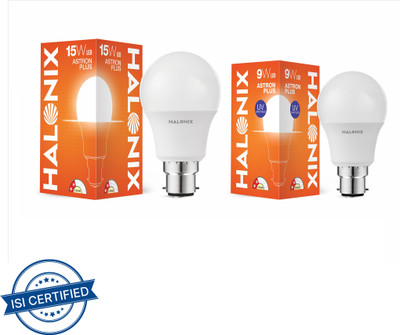 HALONIX 15 W, 9 W Basic Round B22 LED Bulb(White, Pack of 2)