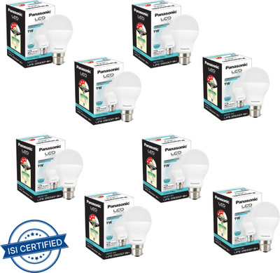 Panasonic 9 W Basic Round B22 LED Bulb(White, Pack of 8)