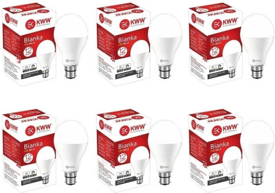 KWW 12 W Basic Round B22 LED Bulb(White, Pack of 6)