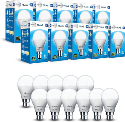 Wipro 12 W Basic Round B22 LED Bulb(White, Pack of 10)