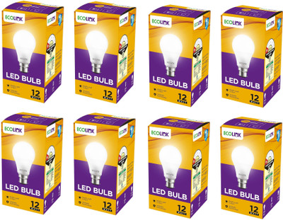 EcoLink 12 W Eye Safety Compliance Standard B22 LED Bulb(White, Pack of 8)