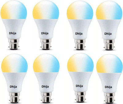 Dhija 9 W Basic Round B22 LED Bulb(White, Blue, Purple, Pack of 8)