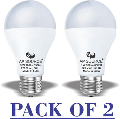 AP Source 9 W Basic Round E27 LED Bulb(White, Pack of 2)