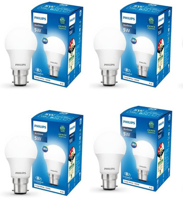 PHILIPS 5 W Basic Round B22 LED Bulb(White, Pack of 4)