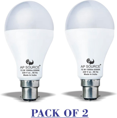 AP Source 15 W Basic Round B22 LED Bulb(White, Pack of 2)