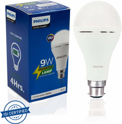 PHILIPS 9 W Inverter Round B22 Inverter Bulb(White)