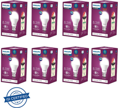PHILIPS 8.5 W Basic Round B22 LED Bulb(White, Pack of 8)