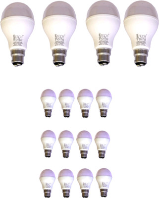 Techvolta 9 W, 12 W Basic Round B22 LED Bulb(White, Pack of 16)