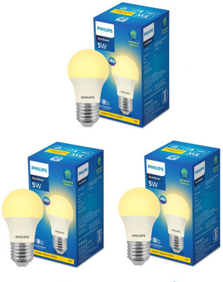 PHILIPS 5 W Basic Round E27 LED Bulb(Yellow, Pack of 3)