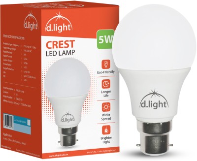 d.light 5 W Standard B22 LED Bulb(White, Pack of 2)