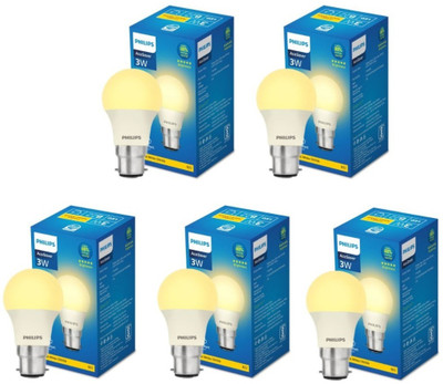 PHILIPS 3 W Basic Round B22 LED Bulb(Yellow, Pack of 5)